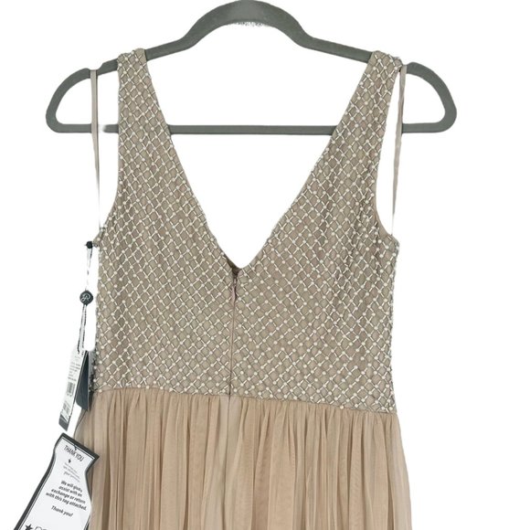 NWT Adrianna Papell BHLDN Bryce Pearl Beaded Long Gown in Champagne - Picture 5 of 9